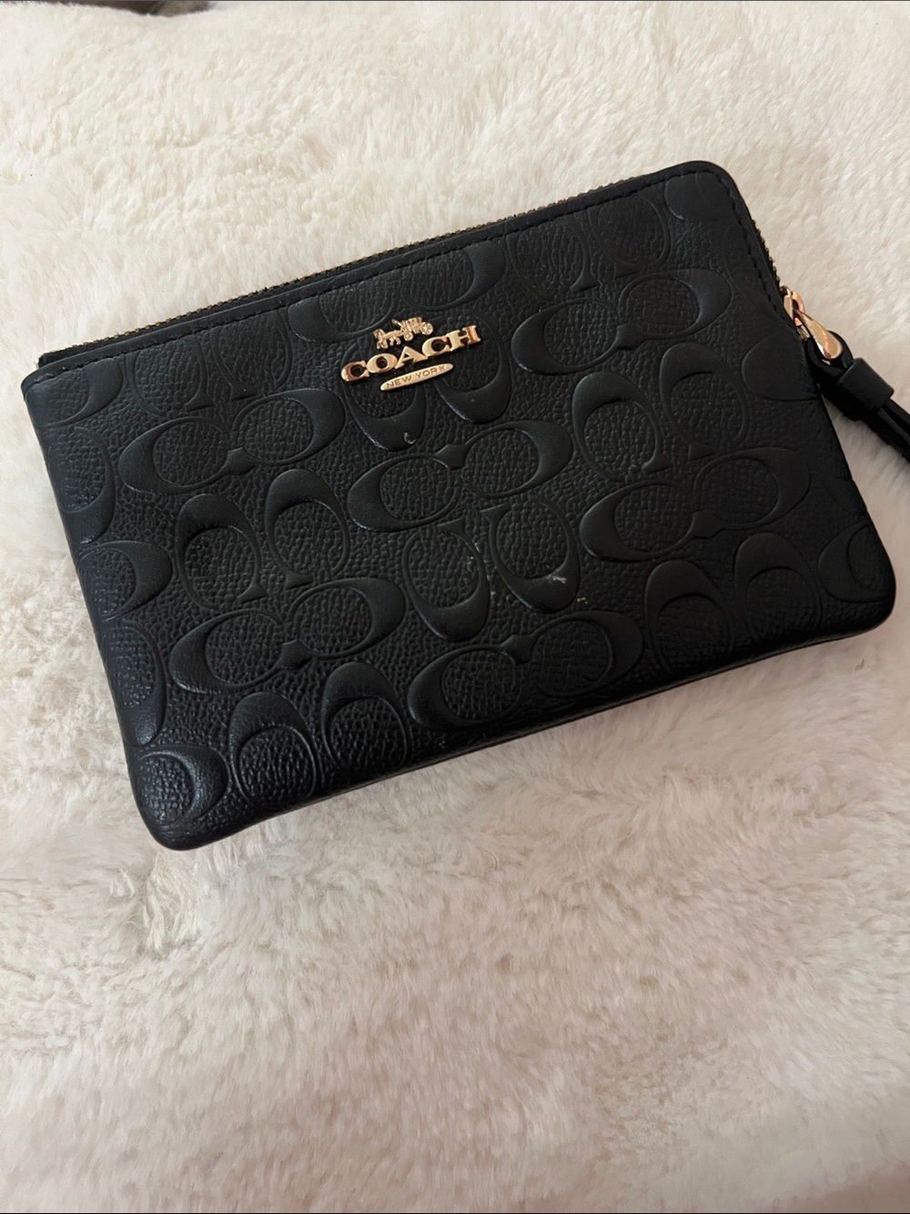 Coach Leather Pouch Gold,rarely noticeable stain on front, can probably get off.